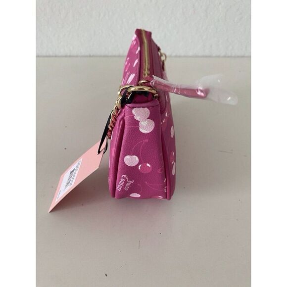 Juicy Couture Cherry On Top Mini Wristlet Bag Raspberry Tart Pink Charm NEW - Picture 11 of 13